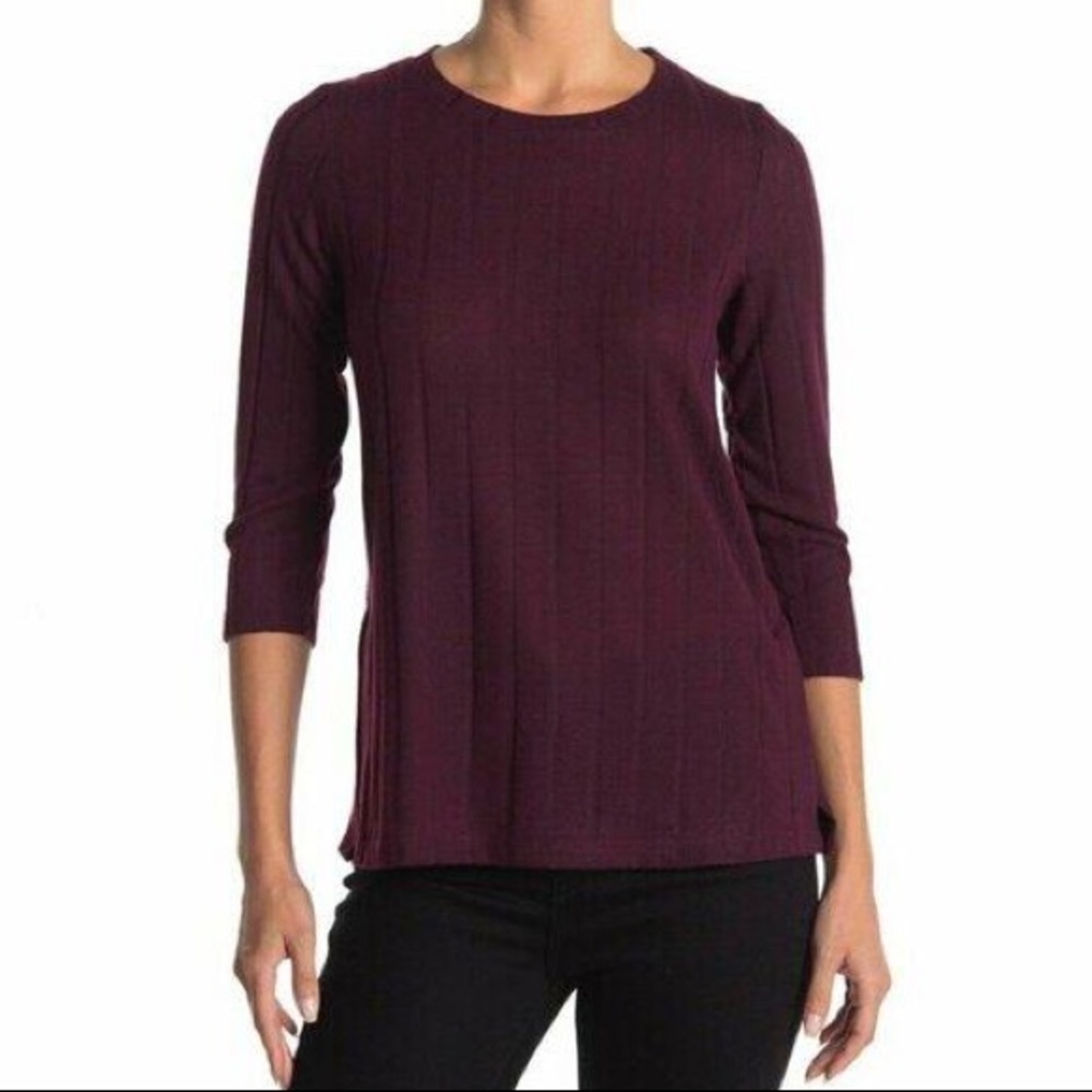 New Bobeau 3/4 Sleeve Top in Wine XS